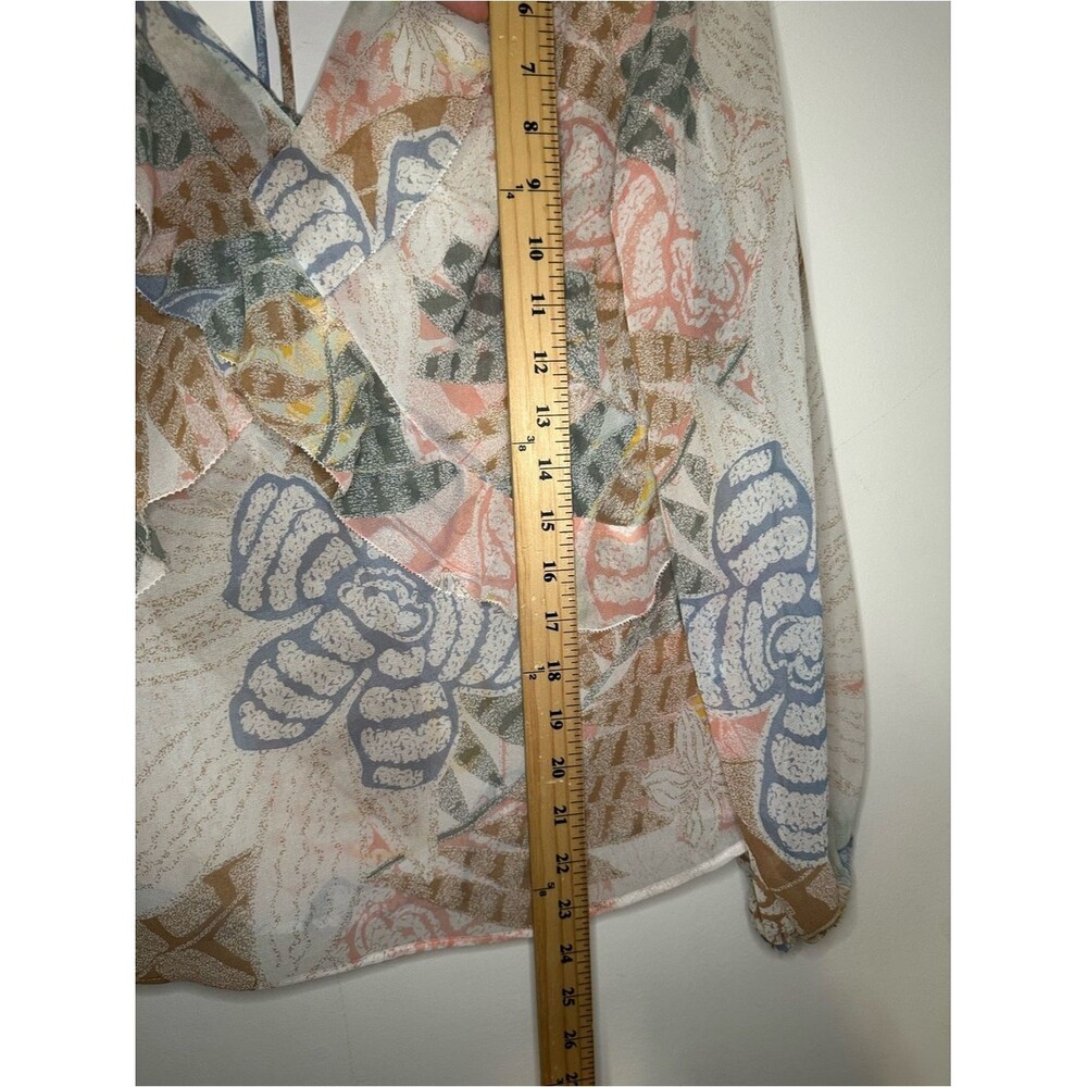 White House BlackMarket Floral Long SLV‎ Raffle Front Blouse SZ S V Neck Multi - Picture 12 of 14